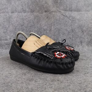 Casual Shoes Womens 8 Moccasin Loafers Slip On Leather Black Fringe Beaded Black